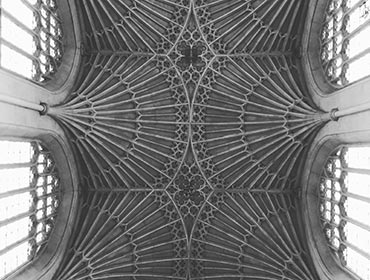 The intricately vaulted ceiling of Bath Abbey