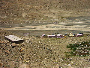 A view of Everest North (Tibet-side) Base Camp looking west