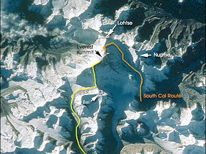Overview of South Col route and North Col/Ridge route at Mount Everest