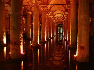 The Basilica Cistern, or Cisterna Basilica, is the largest of several hundred ancient cisterns that lie beneath the city of Istanbul (formerly Constantinople), Turkey.  (© Dpnuevo, CC BY-SA 3.0)