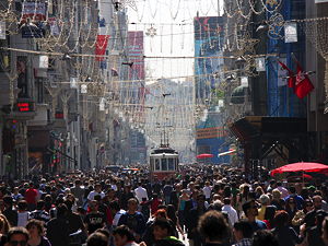 The İstiklal Avenue in Beyoğlu, Istanbul on a busy afternoon