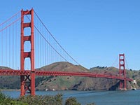 The Golden Gate bridge bathed in sunlight