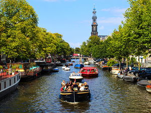 Boats on the Prinsengracht in Amsterdam