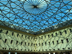 The glass roof of the courtyard