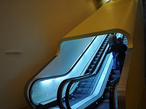 The enclosed escalator inside the Stedelijk Museum Amsterdam