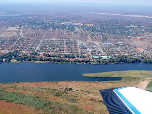 Aerial view of Kasane with Chobe River