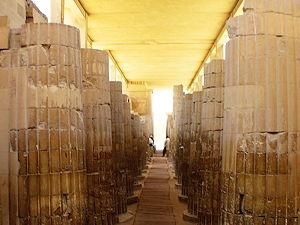 Roofed colonnade corridor leading into the Saqqara Pyramids
