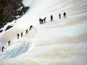 beginners learning the ropes on the Aiguille des Grands Montets