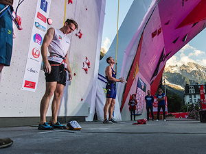 A photo showing Jan Kriz at the Speed Climbing World Cup 2018