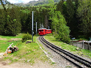 The train running from the Chemin de fer du Montenvers