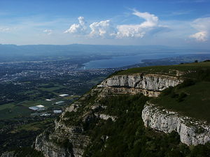 Aerial view on the Salève and Geneva, its Jet d'Eau