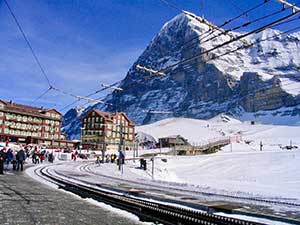 The Eiger towering over the Kleine Scheidegg
