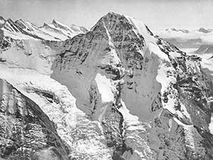 The north face of the Monch (4107 metres), leading down to the Aletsch glacier.