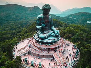 An aerial view of the Tian Tan Buddha in Hong Kong