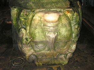 Pillar with the head of medusa as its basis, located at Basilica Cistern in Istanbul.