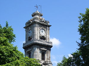 The Dolmabahçe Palace clock tower at the gate