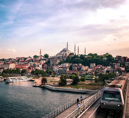 The Süleymaniye Mosque seen from a distance in Istanbul, Turkey