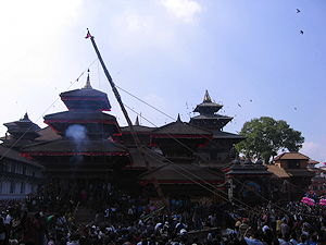 Raising the Yosin pole at Kathmandu Durbar Square