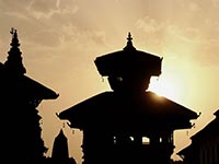 Kathmandu's majestic Durbar Square at sunset.
