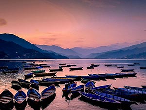 Pokhara's Phewa Tal Lake at sunset
