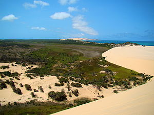 A view from the top of a large dune near the southern end of Bazaruto Island