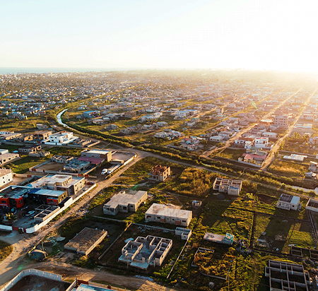 An aerial view of the outskirts of Maputo, Mozambique