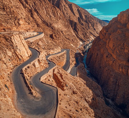 Winding roads on the mountain pass in Dadès gorge close to Ouarzazate, Morocco