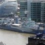 HMS Belfast, a retired cruiser that saw active duty in World War Two, is moored in the Thames opposite City Hall