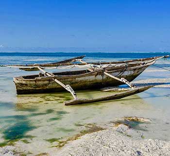 A dhow moored on Zanzibar's golden sands