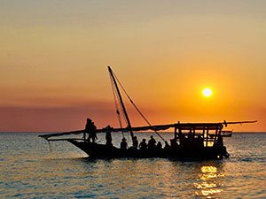 A Dhow at sunset in Zanzibar