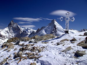 View of Matterhorn and Dent d'Hérens from Tête Blanche, Switzerland
