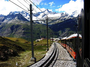Gornergrat train above Riffelberg station, near Zermatt