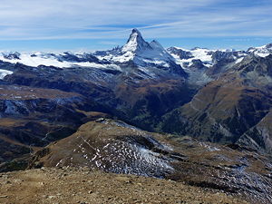 Unterrothorn in the foreground and Matterhorn and Zmutt valley in the background