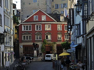 Grimmenturm and Theater to the right, Neumarkt in Zurich (Switzerland)