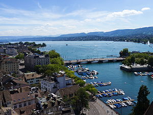 Lake Zurich seen from the Grossmunster in Zurich City