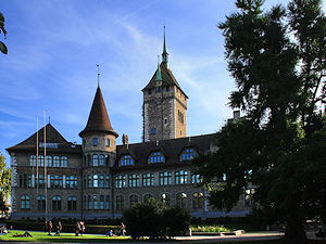 The Swiss National Museum Zurich seen from Platzspitz park