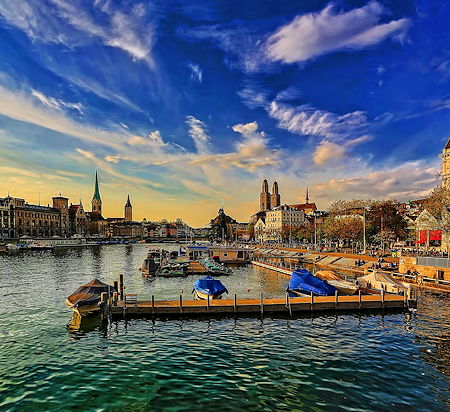 The river Limmat in Zurich, Switzerland during Sunset